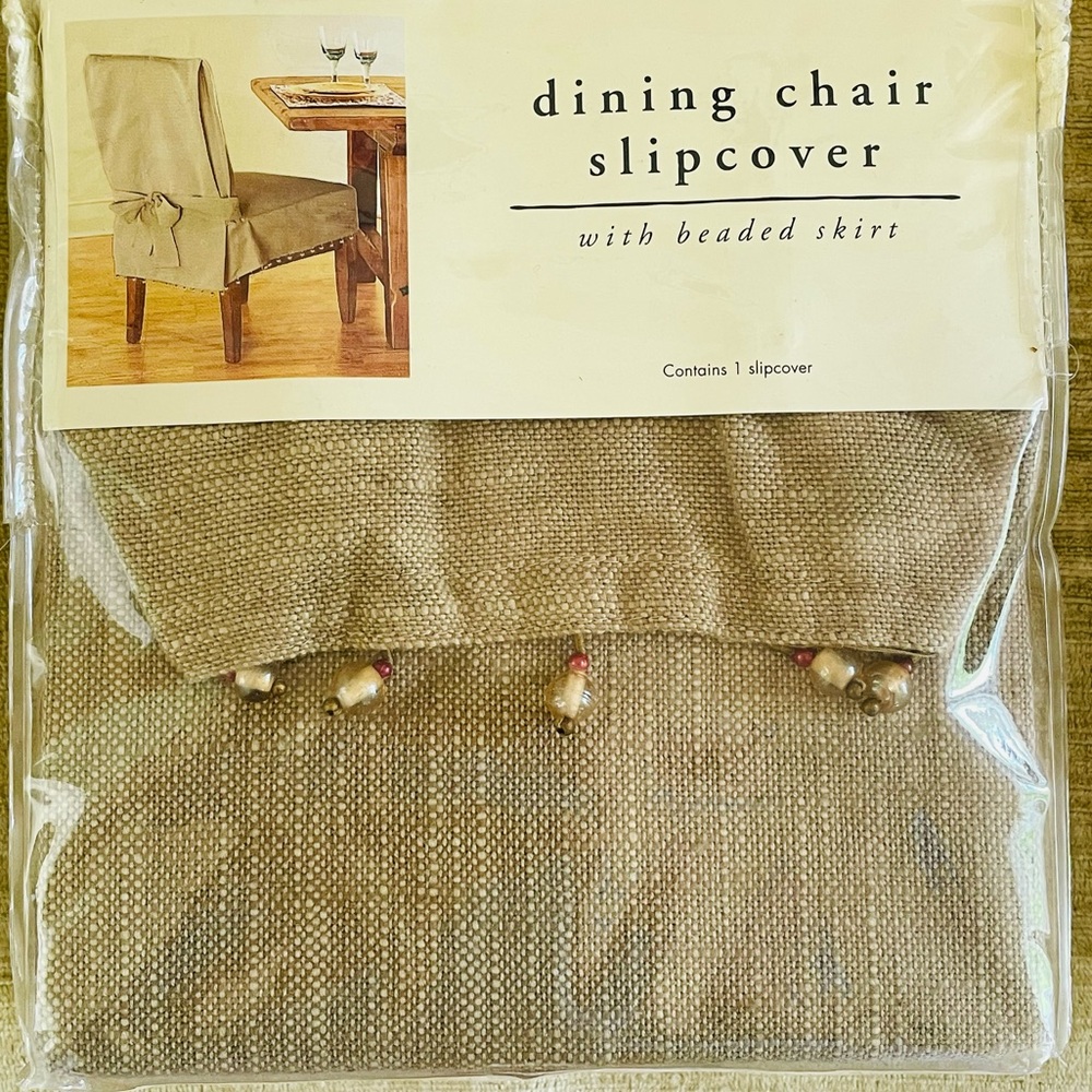 Pier One Dining Chair Slipcover with Beaded Skirt - Beige